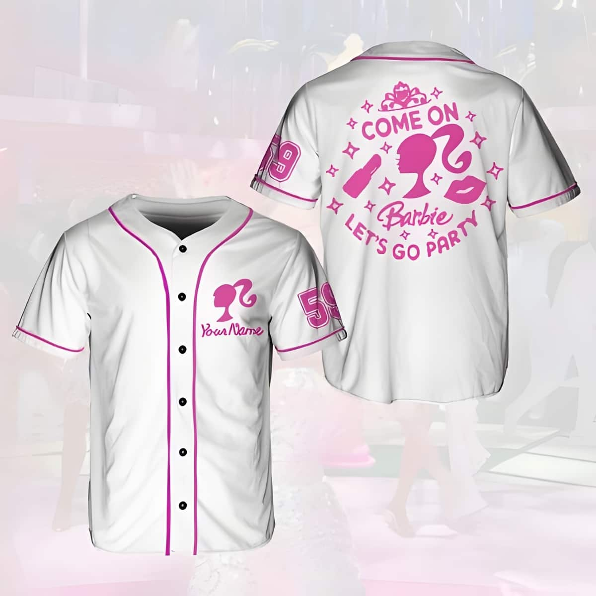 Custom Name Barbie Baseball Jersey Come On Barbie Let's Go Party