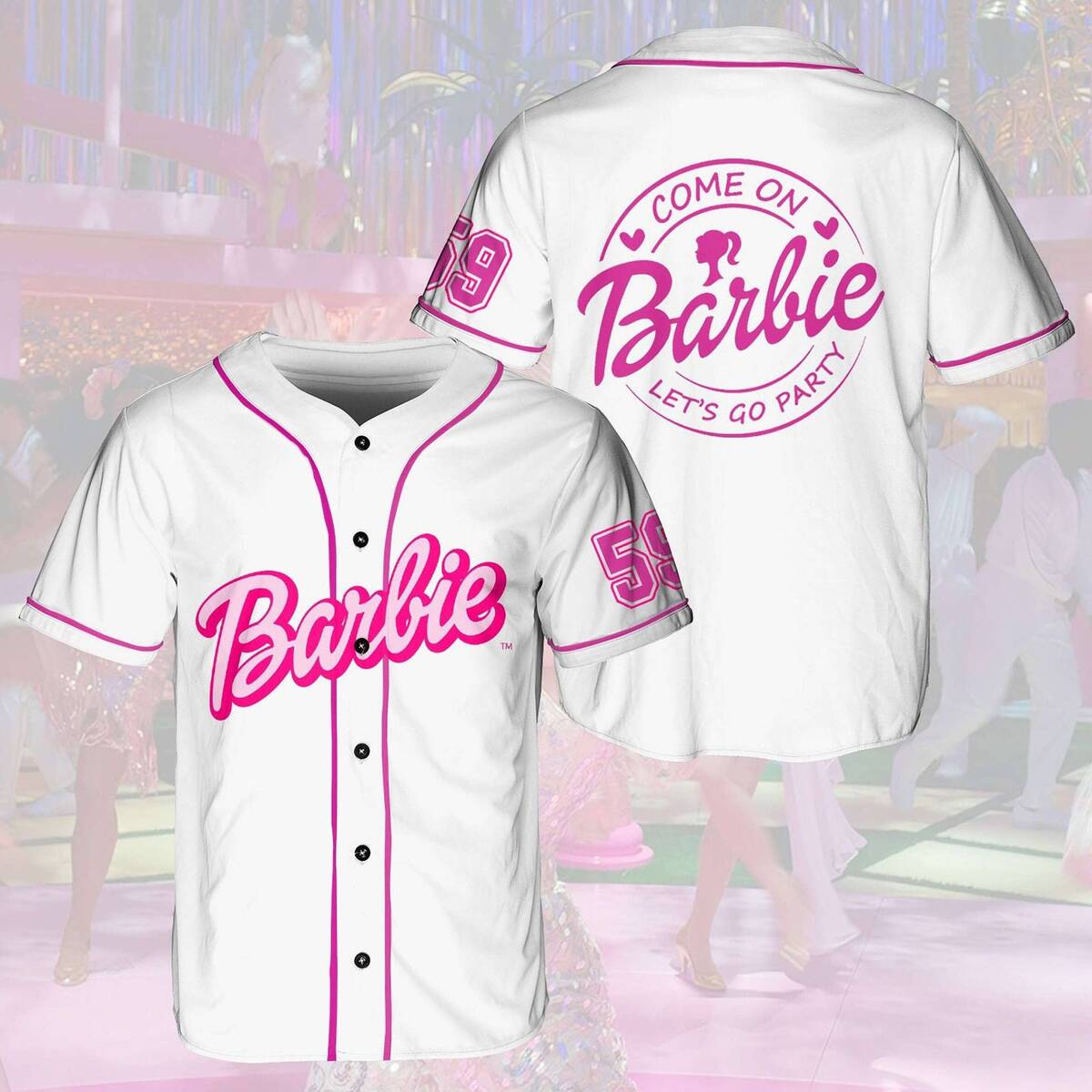 White Barbie Baseball Jersey Come On Let's Go Party Gift For Friends