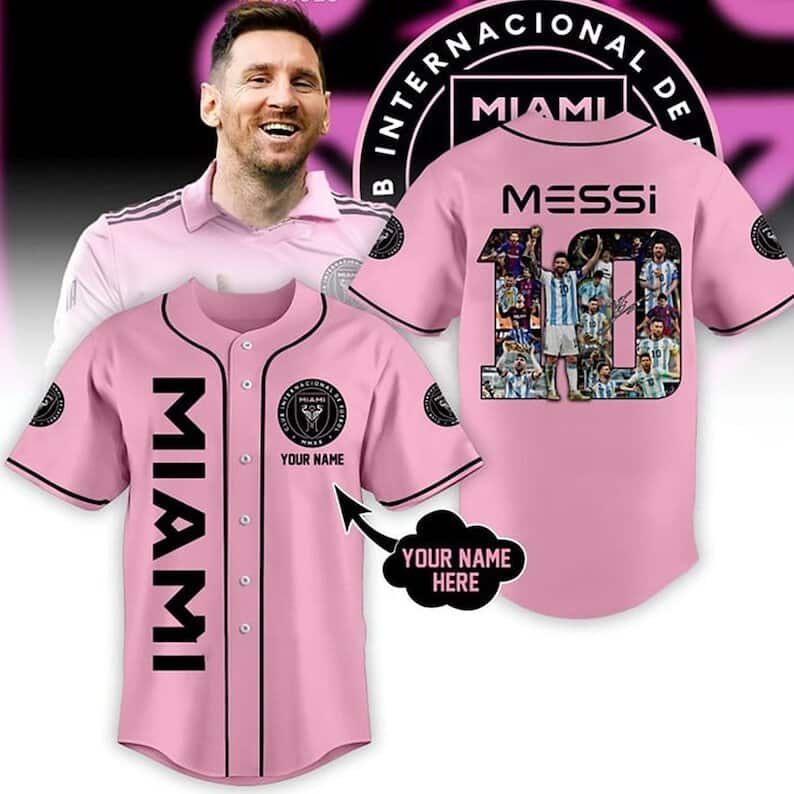 Customized Name Messi Baseball Jersey Inter Miami Pink Gift For Friendship