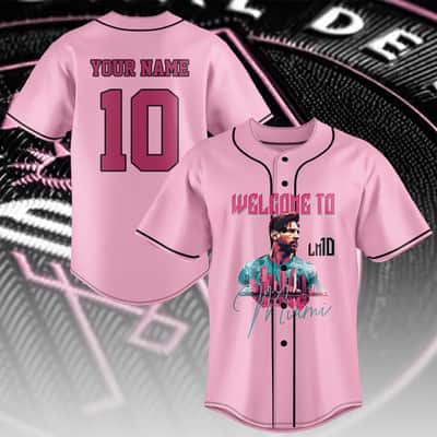 Pink Lionel Messi Baseball Jersey Welcome To Miami Custom Name Gift For Boyfriend Pink Lionel Messi Baseball Jersey Welcome To Miami Custom Name Gift For Boyfriend