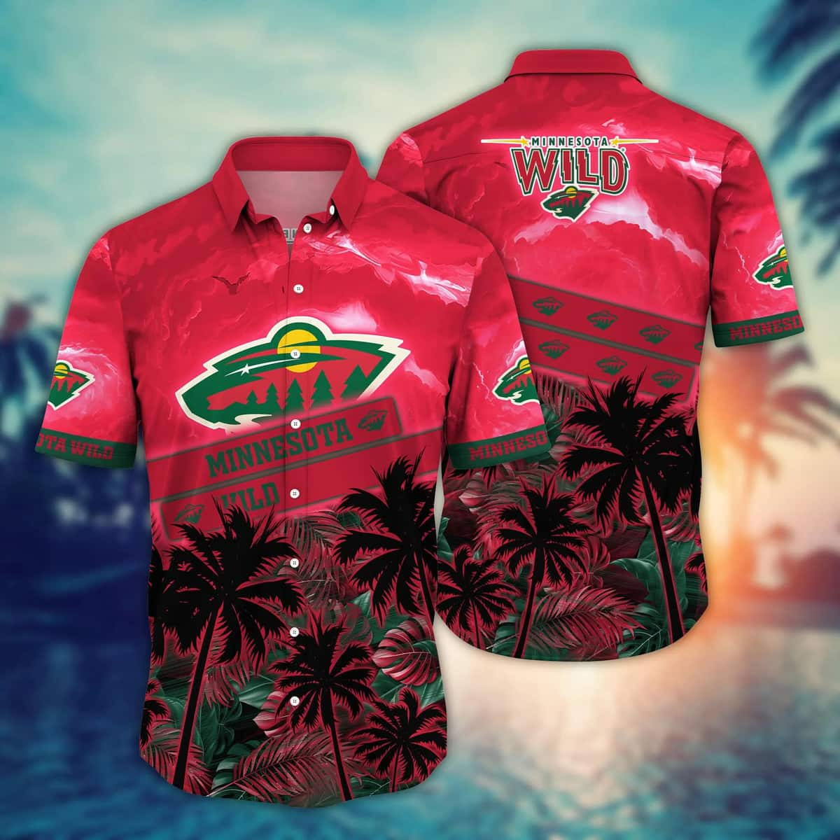 Vintage Aloha NHL Minnesota Wild Hawaiian Shirt Sunset View Gift For Friends