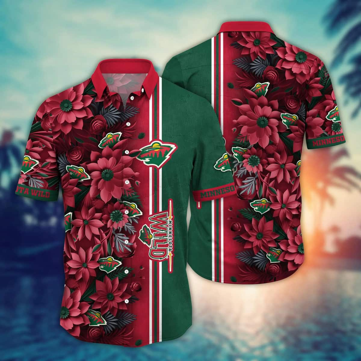 NHL Minnesota Wild Hawaiian Shirt Abstract Flora Gift For Beach Vacation