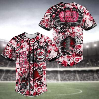Cool MLB Cincinnati Reds Baseball Jersey Skeleton Tropical Flower Gift For Sports Fans Cool MLB Cincinnati Reds Baseball Jersey Skeleton Tropical Flower Gift For Sports Fans