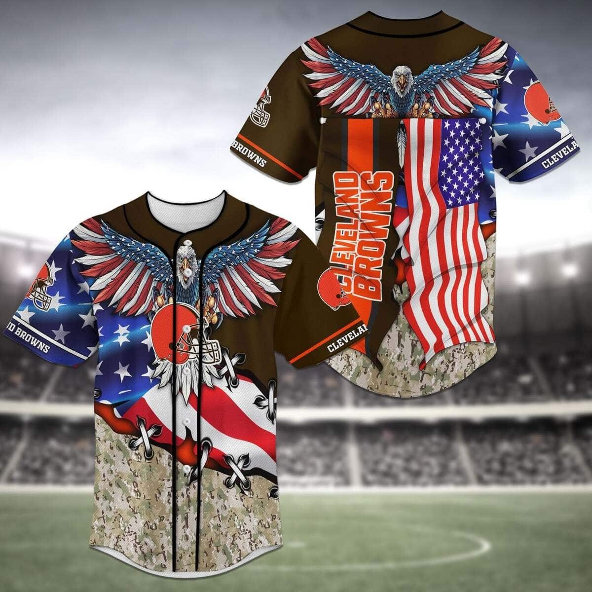 Special NFL Cleveland Browns Baseball Jersey US Flag Gift For Husband