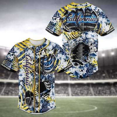 Cool MLB California Golden Bears Baseball Jersey Skeleton Tropical Flower Gift For Fans