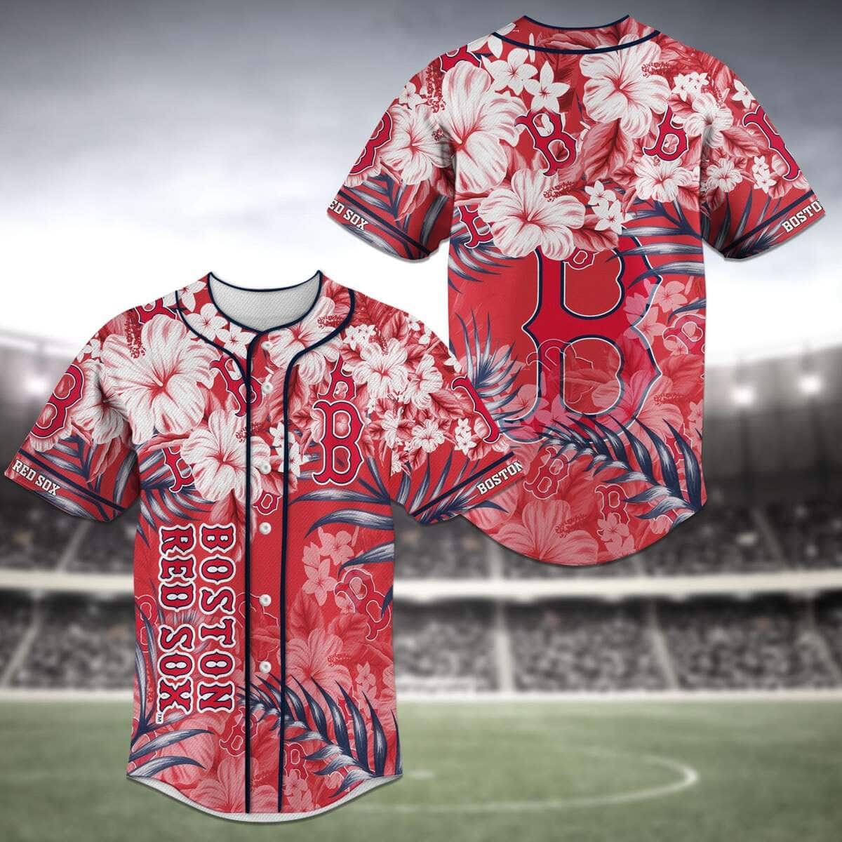 Aloha MLB Boston Red Sox Baseball Jersey Tropical Flower Gift For Great Dad