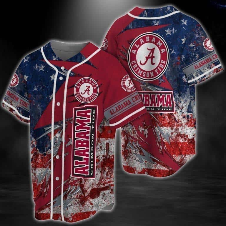 Retro NCAA Alabama Crimson Tide Baseball Jersey US Flag Gift For New Grandpa