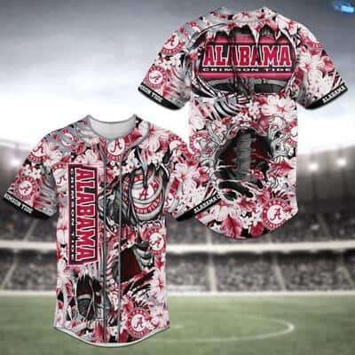 Cool NCAA Alabama Crimson Tide Baseball Jersey Skeleton Tropical Flower Gift For Grandpa