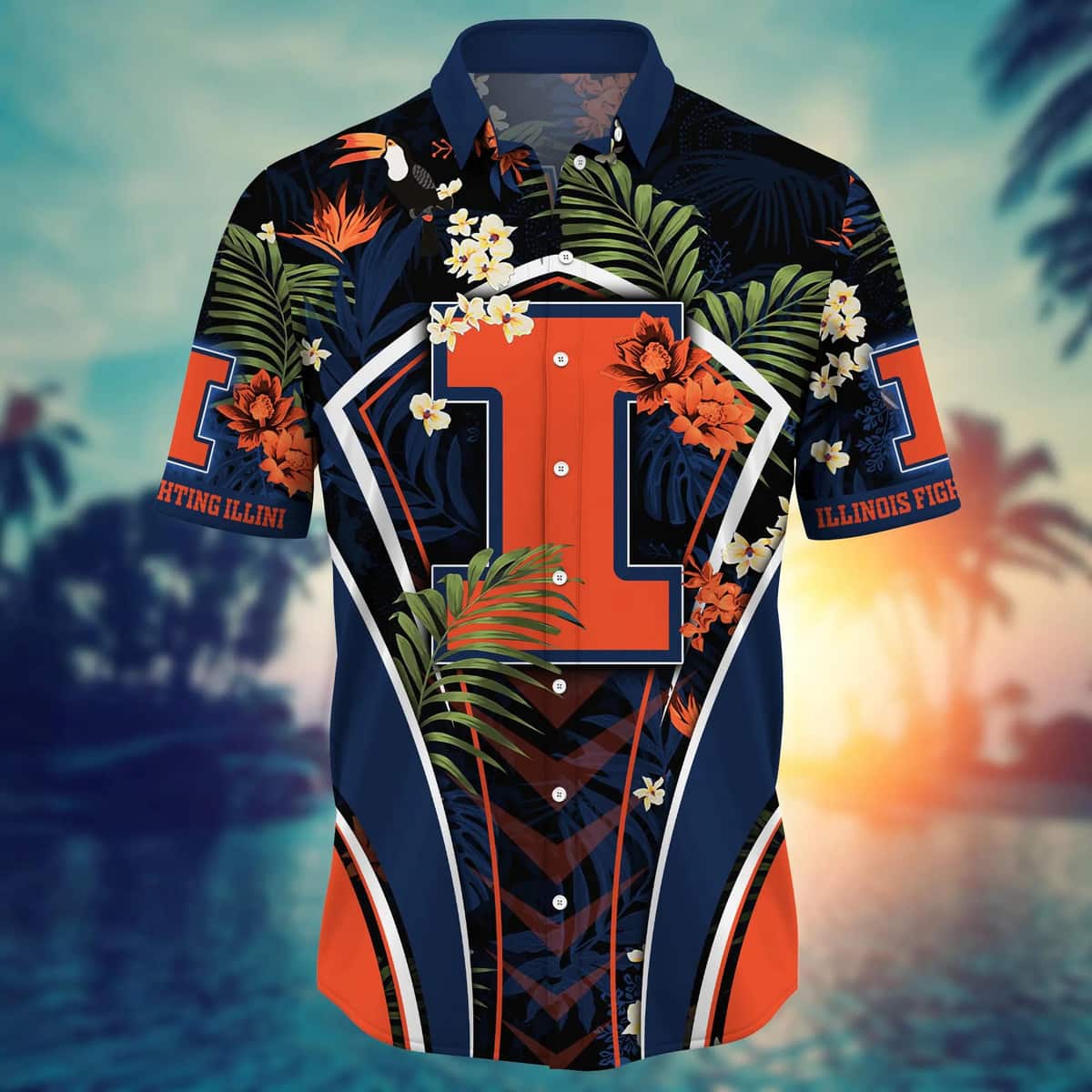 Special NCAA Illinois Fighting Illini Hawaiian Shirt Palm Leaves Gift For Dad Special NCAA Illinois Fighting Illini Hawaiian Shirt Palm Leaves Gift For Dad