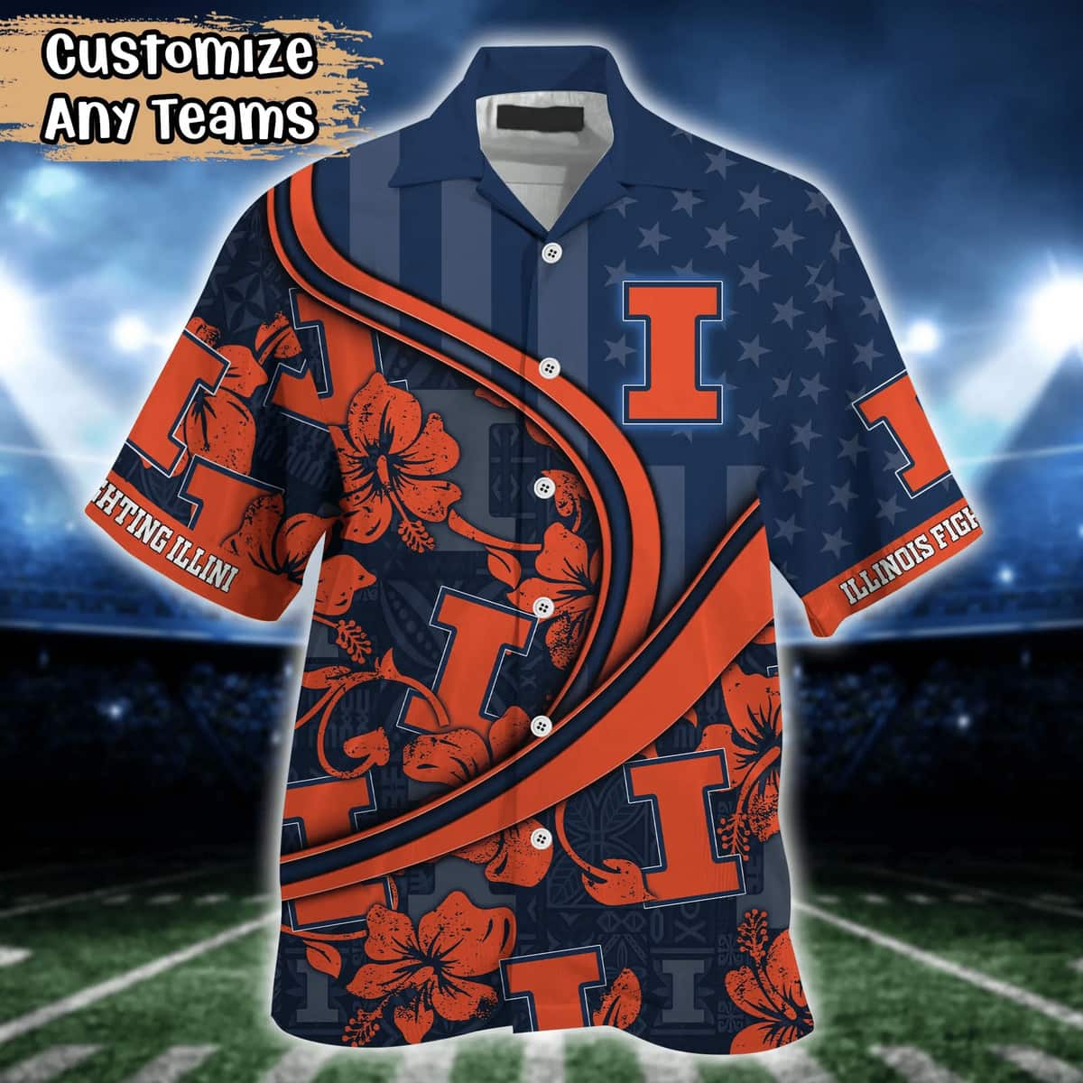 NCAA Illinois Fighting Illini Hawaiian Shirt Custom Hibiscus Bloom Gift For Dad NCAA Illinois Fighting Illini Hawaiian Shirt Custom Hibiscus Bloom Gift For Dad