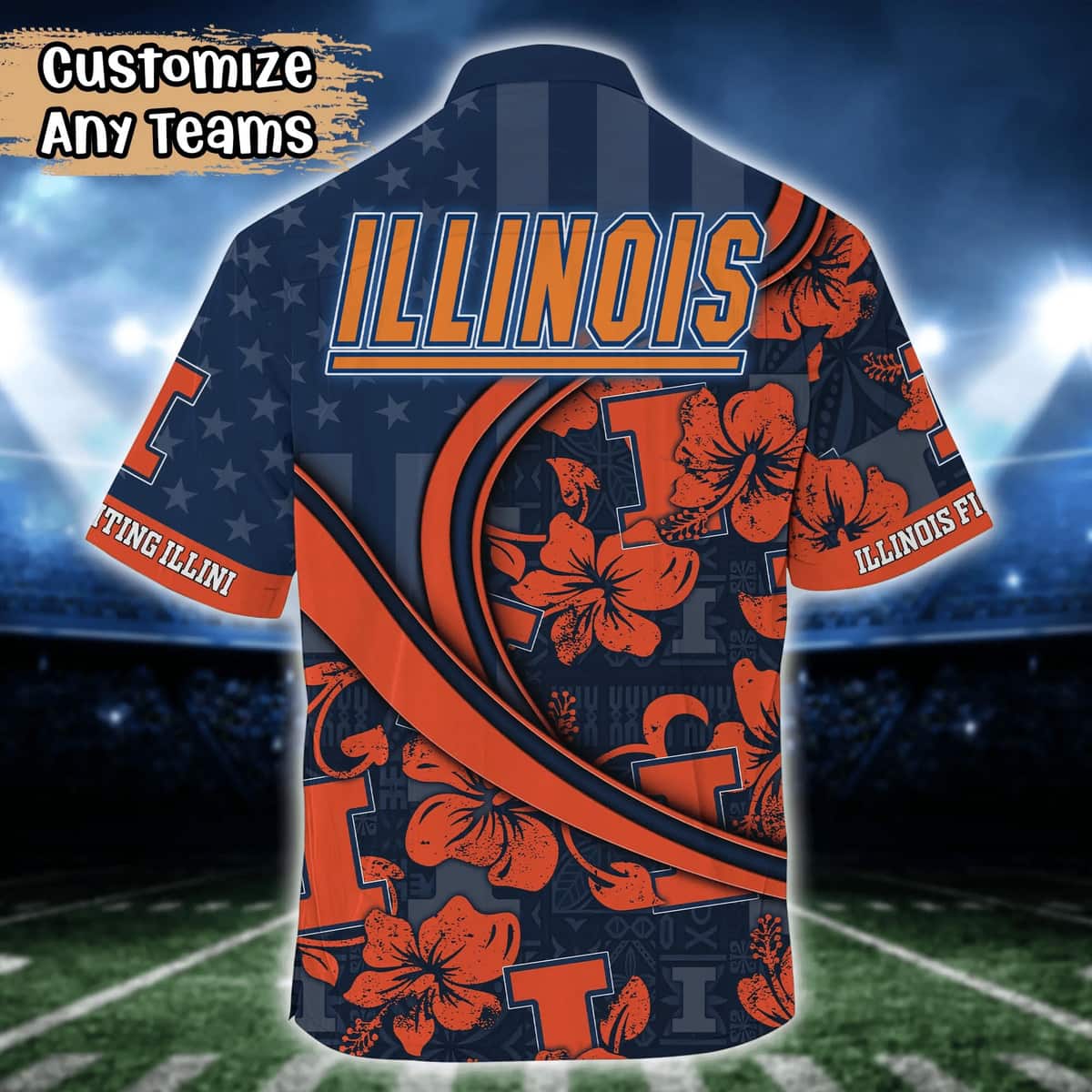 NCAA Illinois Fighting Illini Hawaiian Shirt Custom Hibiscus Bloom Gift For Dad NCAA Illinois Fighting Illini Hawaiian Shirt Custom Hibiscus Bloom Gift For Dad
