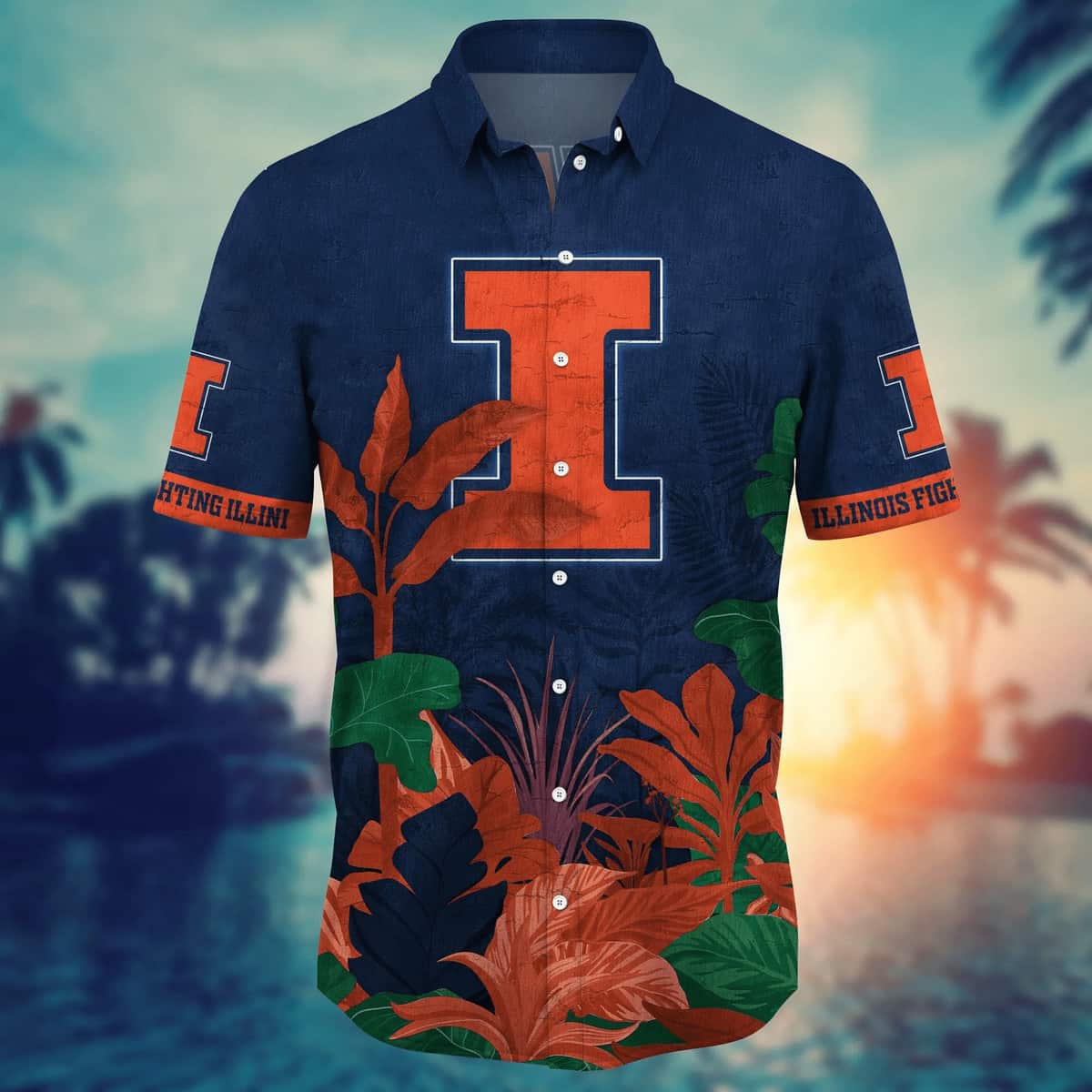 NCAA Illinois Fighting Illini Hawaiian Shirt Aloha Tropical Forest Gift For Best Friend NCAA Illinois Fighting Illini Hawaiian Shirt Aloha Tropical Forest Gift For Best Friend