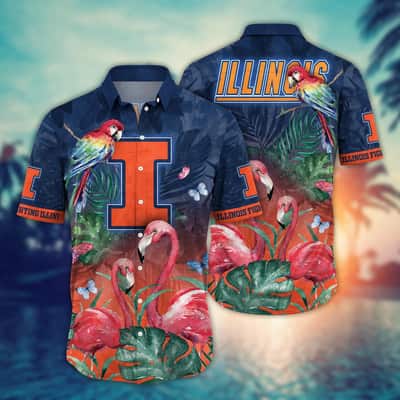 NCAA Illinois Fighting Illini Hawaiian Shirt Tropical Flora And Fauna Gift For Best Friend NCAA Illinois Fighting Illini Hawaiian Shirt Tropical Flora And Fauna Gift For Best Friend
