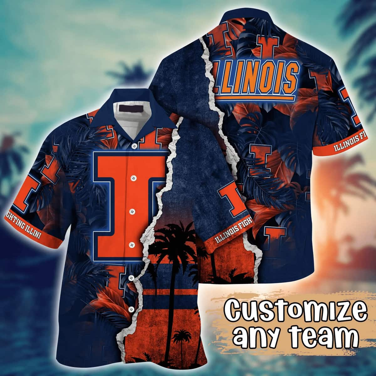 Vintage NCAA Illinois Fighting Illini Hawaiian Shirt Custom Sunset Scenery Gift For Dad