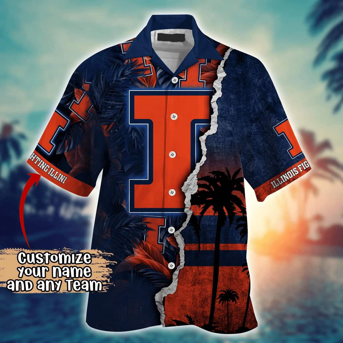 Vintage NCAA Illinois Fighting Illini Hawaiian Shirt Custom Sunset Scenery Gift For Dad Vintage NCAA Illinois Fighting Illini Hawaiian Shirt Custom Sunset Scenery Gift For Dad