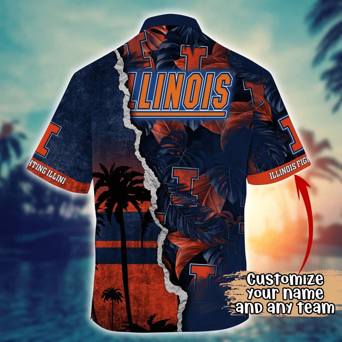 Vintage NCAA Illinois Fighting Illini Hawaiian Shirt Custom Sunset Scenery Gift For Dad Vintage NCAA Illinois Fighting Illini Hawaiian Shirt Custom Sunset Scenery Gift For Dad