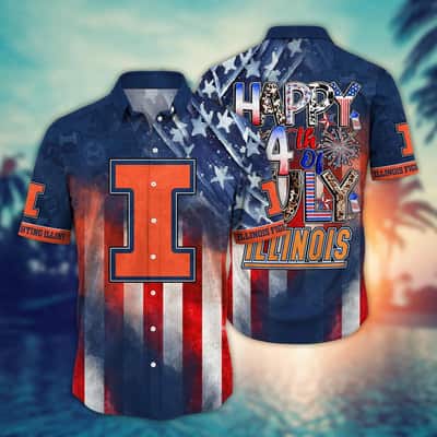 NCAA Illinois Fighting Illini Hawaiian Shirt Happy 4th Of July Gift For Best Friend NCAA Illinois Fighting Illini Hawaiian Shirt Happy 4th Of July Gift For Best Friend