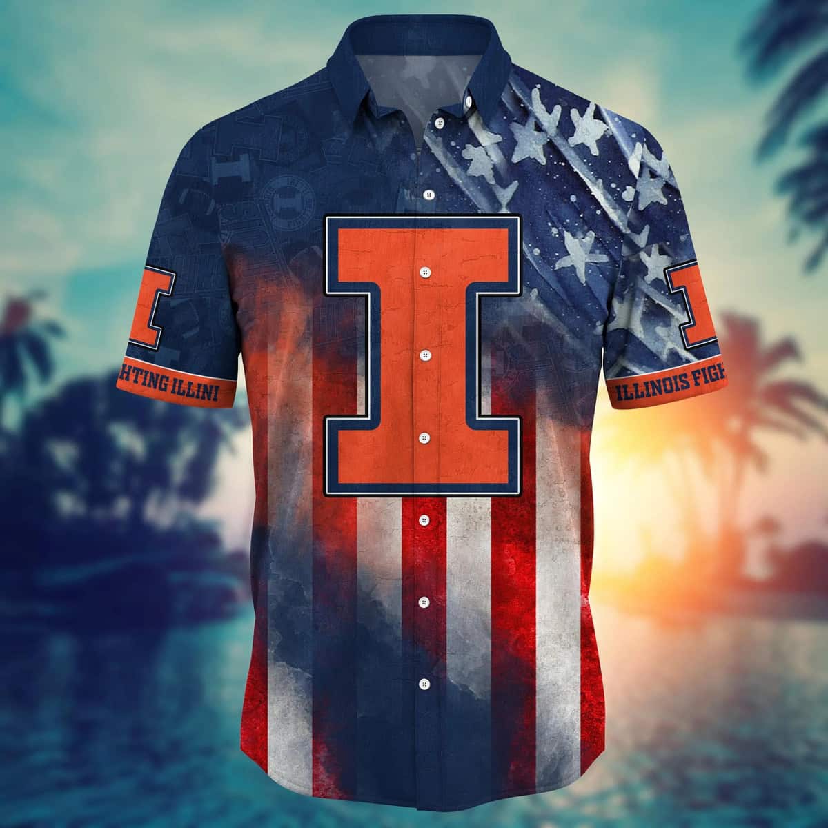 NCAA Illinois Fighting Illini Hawaiian Shirt Happy 4th Of July Gift For Best Friend NCAA Illinois Fighting Illini Hawaiian Shirt Happy 4th Of July Gift For Best Friend