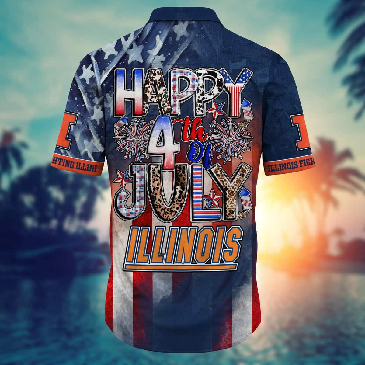NCAA Illinois Fighting Illini Hawaiian Shirt Happy 4th Of July Gift For Best Friend NCAA Illinois Fighting Illini Hawaiian Shirt Happy 4th Of July Gift For Best Friend