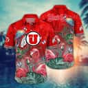 NCAA Utah Utes Hawaiian Shirt Pink Flamingo And Palm Leaves Gift For Dad NCAA Utah Utes Hawaiian Shirt Pink Flamingo And Palm Leaves Gift For Dad