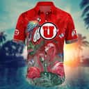 NCAA Utah Utes Hawaiian Shirt Pink Flamingo And Palm Leaves Gift For Dad NCAA Utah Utes Hawaiian Shirt Pink Flamingo And Palm Leaves Gift For Dad