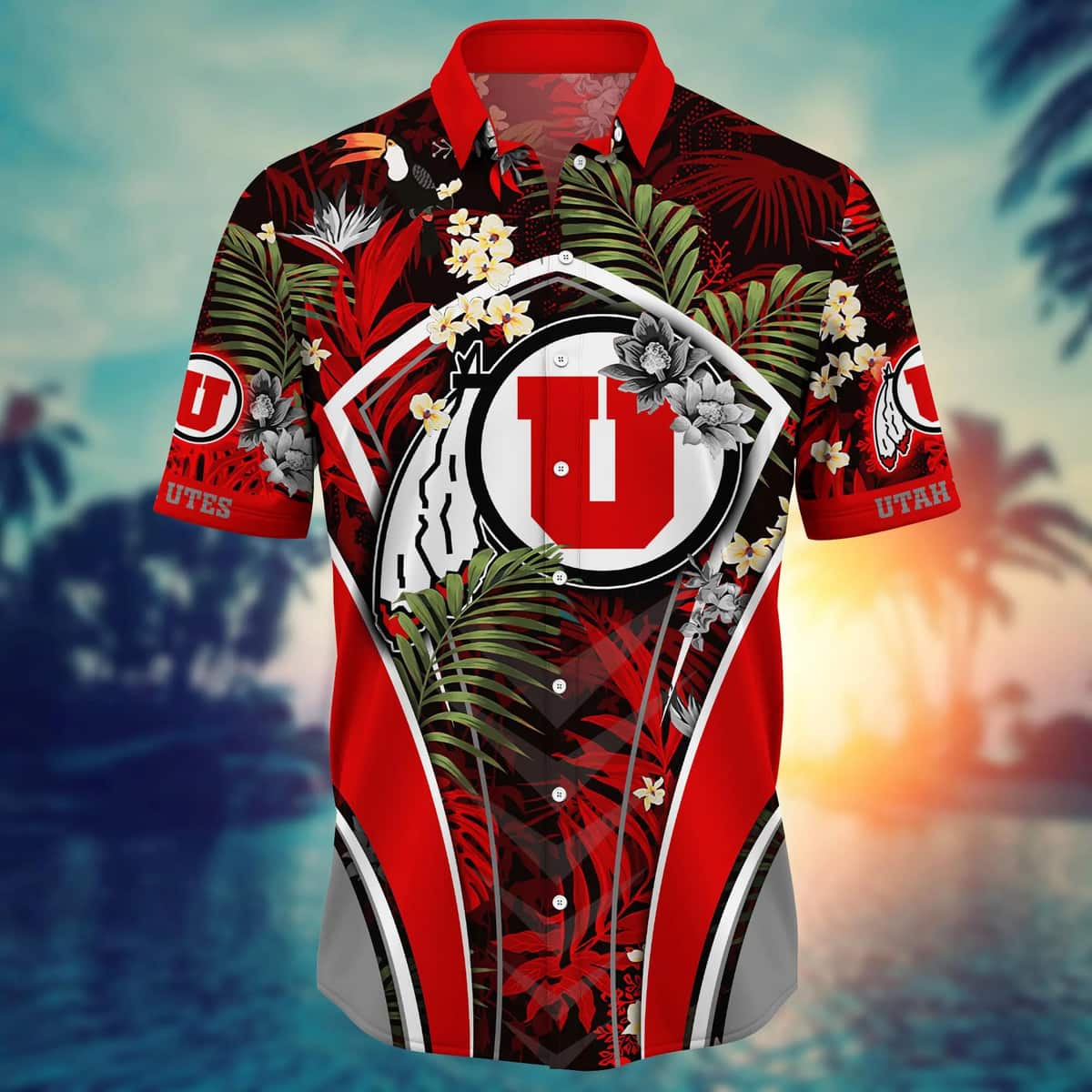 NCAA Utah Utes Hawaiian Shirt Tropical Palm Leaves Beach Gift For Boyfriend NCAA Utah Utes Hawaiian Shirt Tropical Palm Leaves Beach Gift For Boyfriend