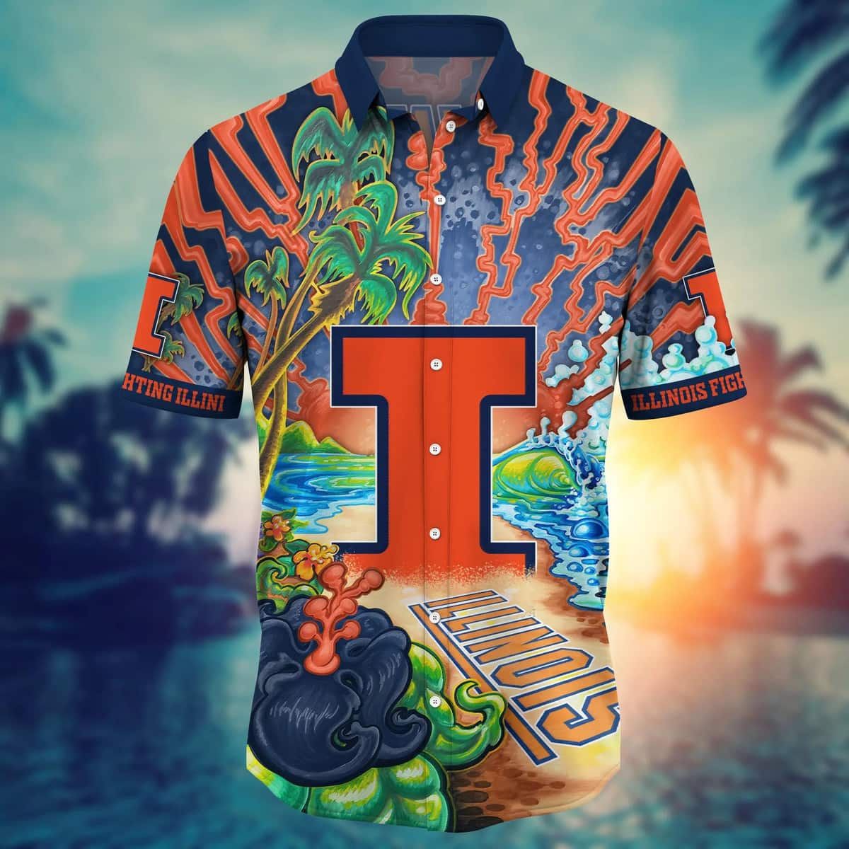 NCAA Illinois Fighting Illini Hawaiian Shirt Colorful Nature Gift For Dad NCAA Illinois Fighting Illini Hawaiian Shirt Colorful Nature Gift For Dad