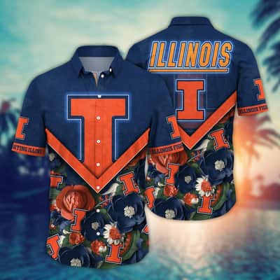 NCAA Illinois Fighting Illini Hawaiian Shirt Colorful Flowers Gift For Dad