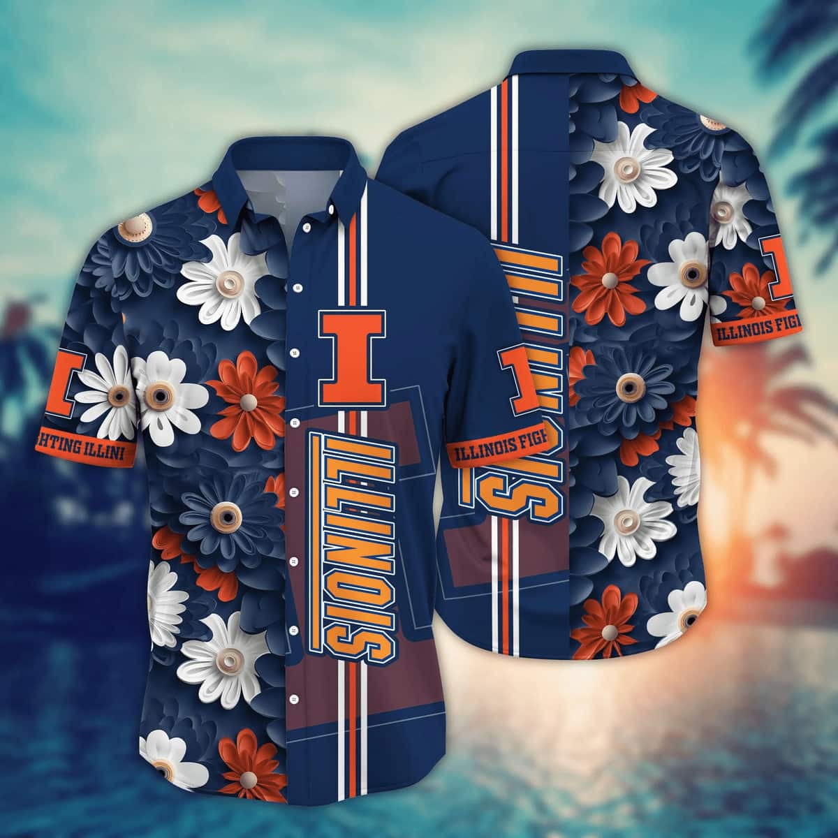 NCAA Illinois Fighting Illini Hawaiian Shirt Floral Aloha Beach Gift For Best Friend
