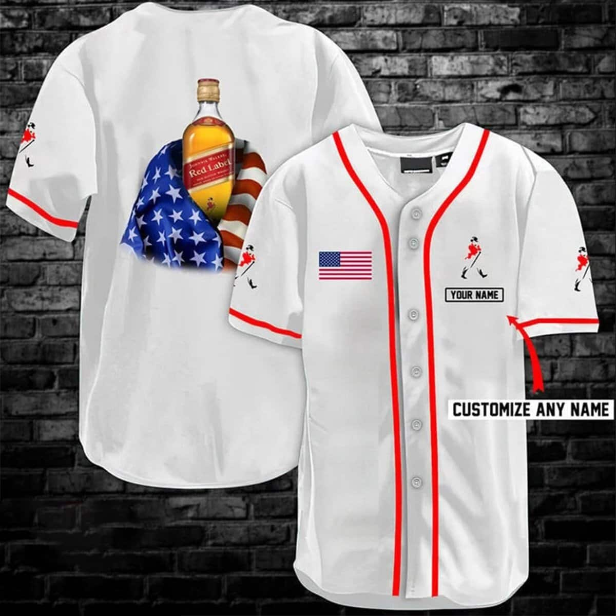 Custom Johnnie Walker Baseball Jersey US Flag Whisky Lovers Gift