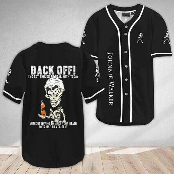 Black Johnnie Walker Baseball Jersey Achmed Back Off Whisky Lovers Gift