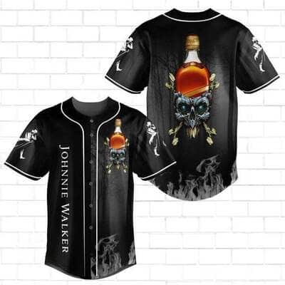 Black Johnnie Walker Baseball Jersey Cool Skull Fire Gift For Whisky Lovers Black Johnnie Walker Baseball Jersey Cool Skull Fire Gift For Whisky Lovers