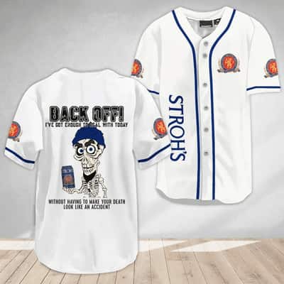 White Stroh's Baseball Jersey Achmed Back Off Gift For Sport Dad White Stroh's Baseball Jersey Achmed Back Off Gift For Sport Dad