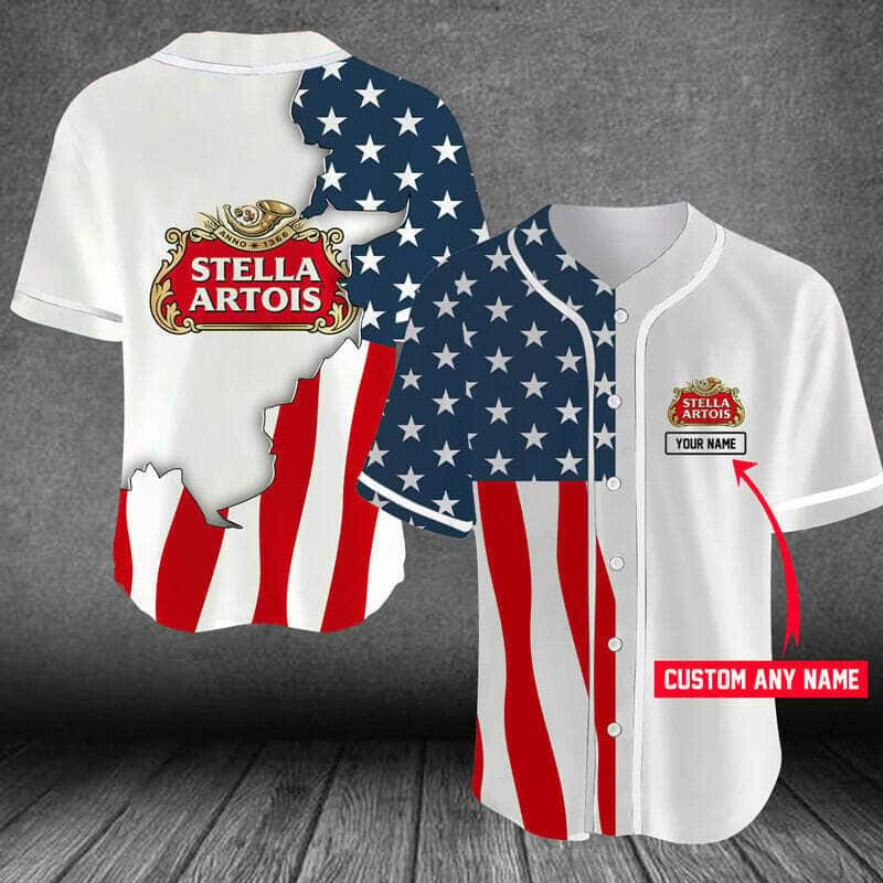 Stella Artois Baseball Jersey US Flag Custom Name Gift For Dad