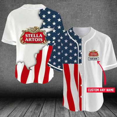 Stella Artois Baseball Jersey US Flag Custom Name Gift For Dad Stella Artois Baseball Jersey US Flag Custom Name Gift For Dad