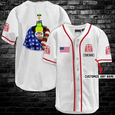 White Peroni Baseball Jersey USA Flag Custom Name Gift For Beer Lovers White Peroni Baseball Jersey USA Flag Custom Name Gift For Beer Lovers