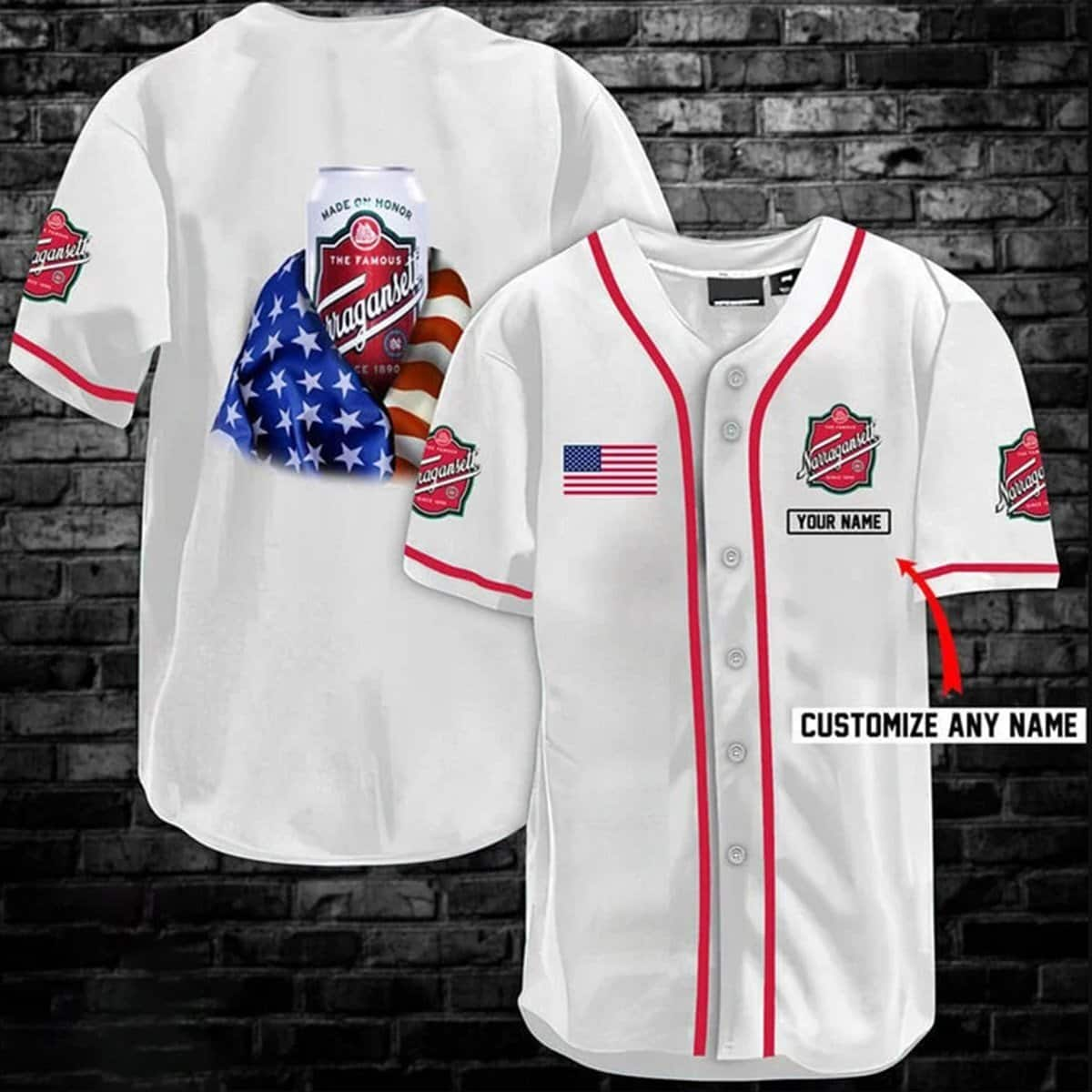 White Narragansett Baseball Jersey USA Flag Custom Name Gift For Sports Lovers