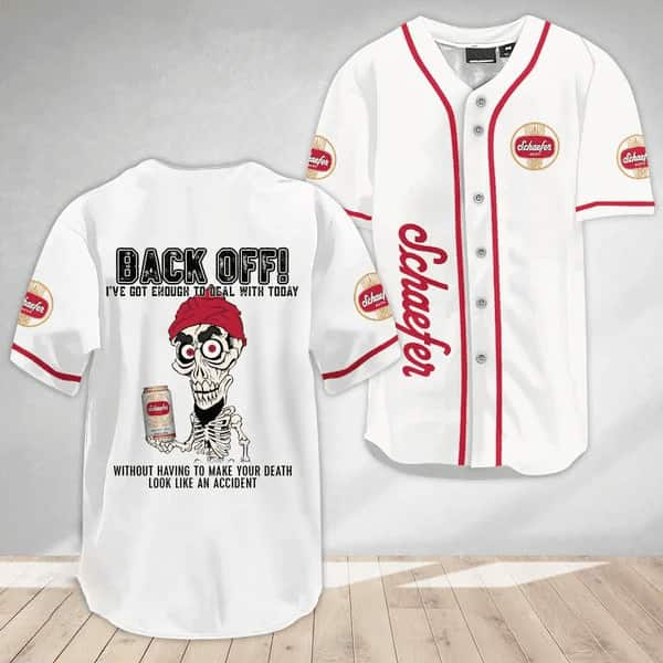 White Schaefer Baseball Jersey Achmed Back Off Gift For Beer Lovers