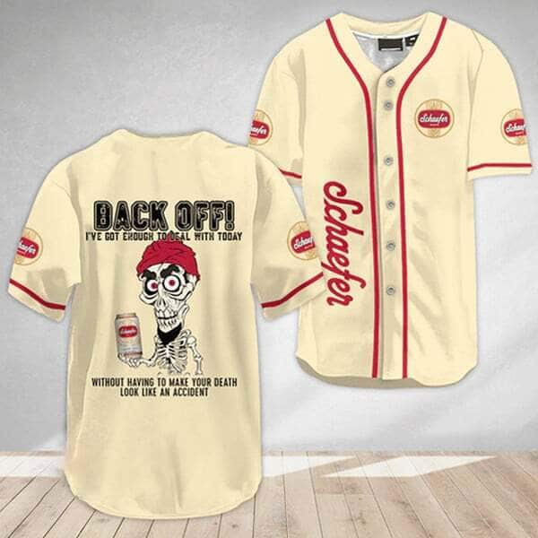 White Schaefer Baseball Jersey Achmed Back Off Gift For Beer Lovers White Schaefer Baseball Jersey Achmed Back Off Gift For Beer Lovers