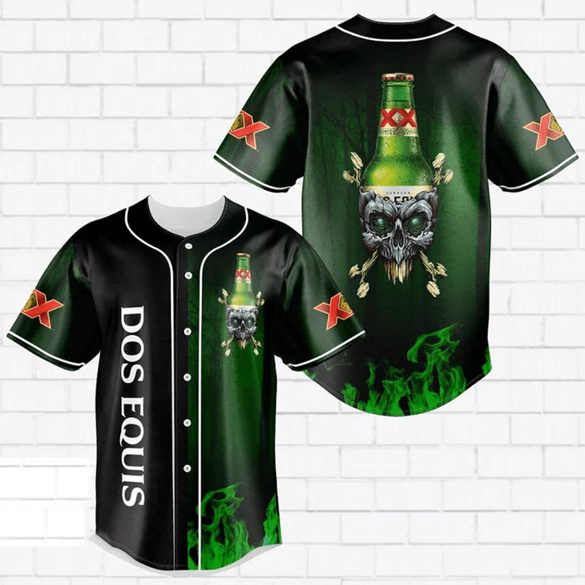 Stylish Dos Equis Baseball Jersey Cool Skull Green Fire Gift For Beer Lovers
