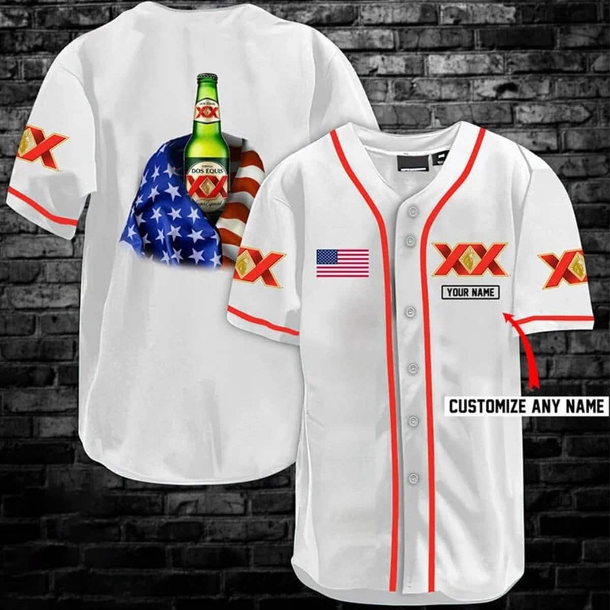 White Dos Equis Baseball Jersey US Flag Custom Name Gift For Friendship
