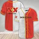 Red And White Split Dos Equis Baseball Jersey Gift For Sports Lovers Red And White Split Dos Equis Baseball Jersey Gift For Sports Lovers