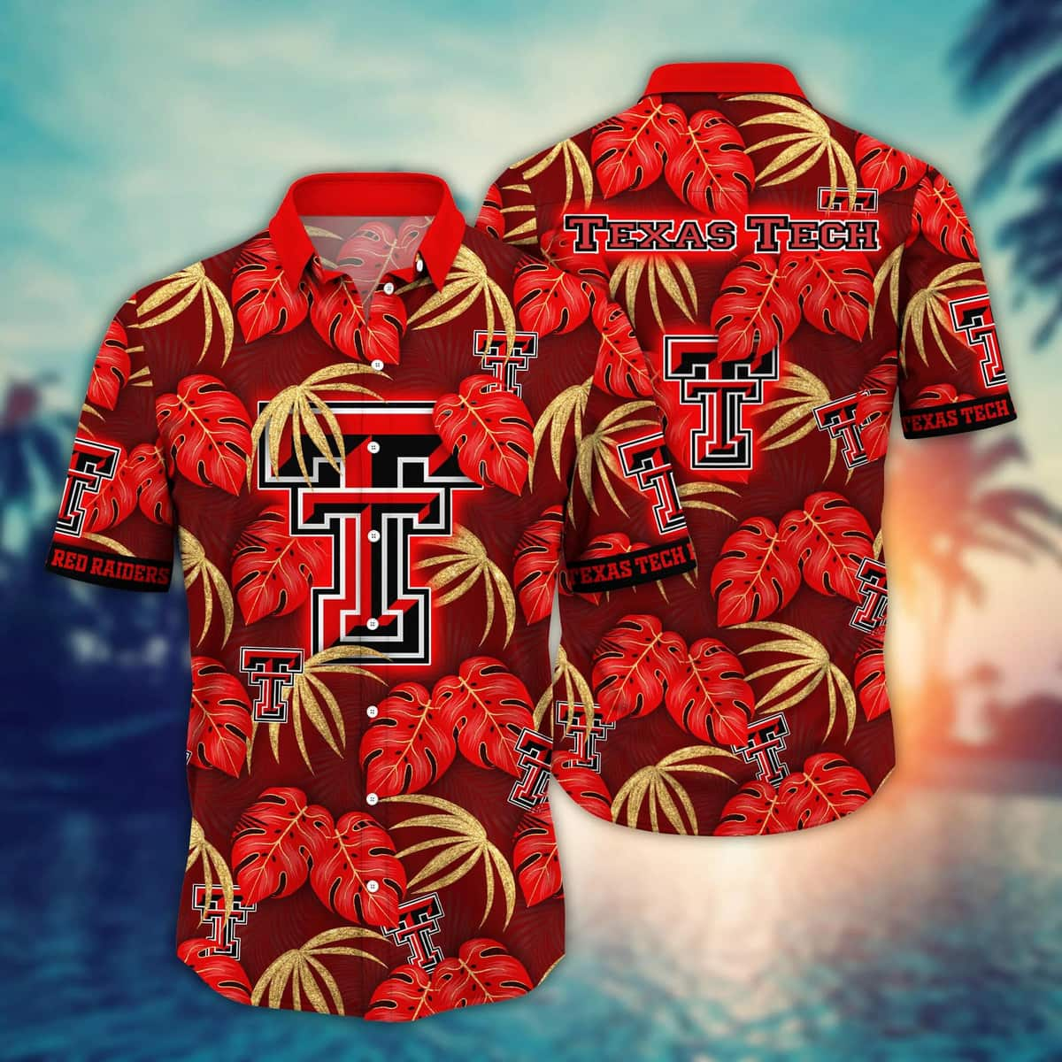 Red Aloha NCAA Texas Tech Red Raiders Hawaiian Shirt Palm Leaves Best Gift For Dad