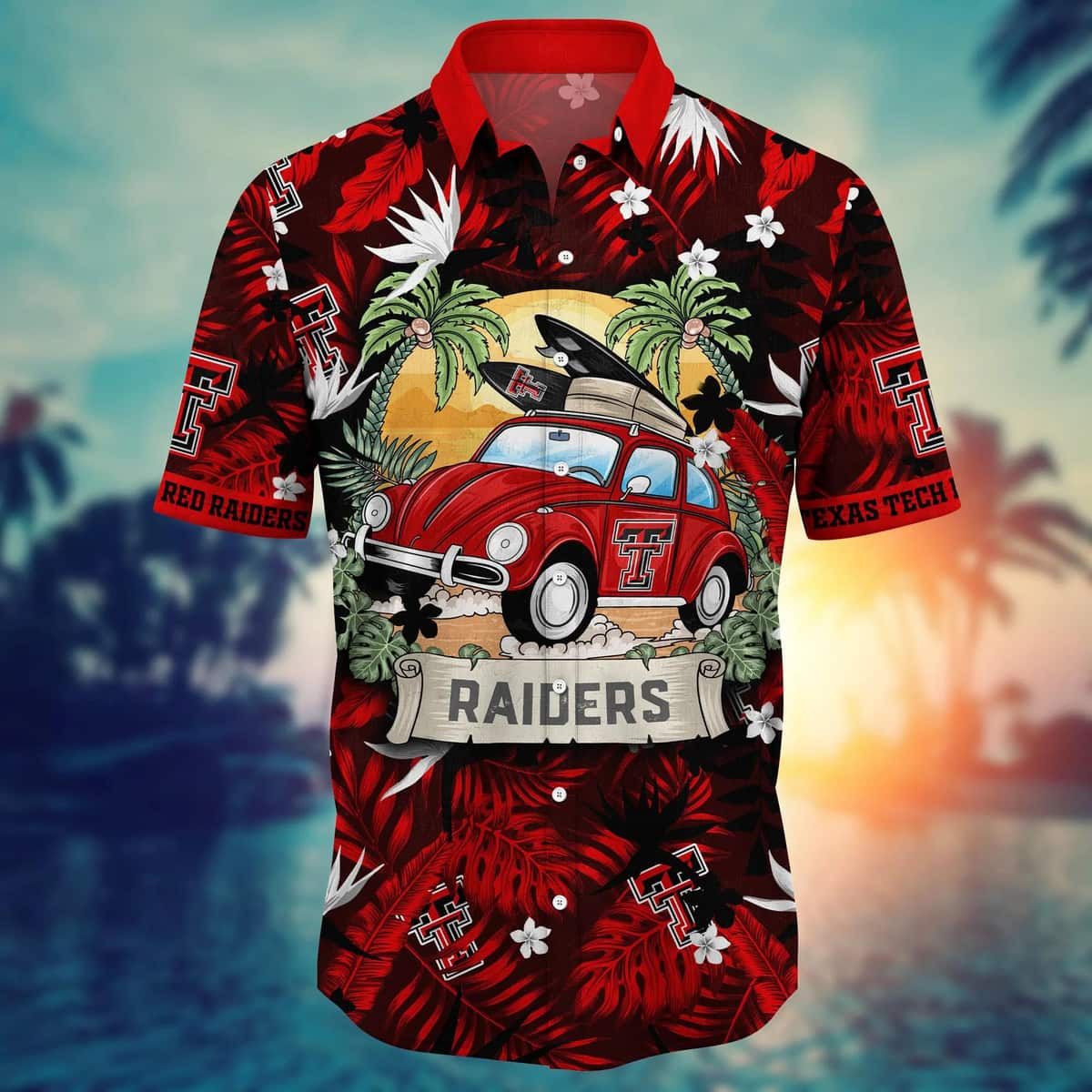 NCAA Texas Tech Red Raiders Hawaiian Shirt Palm Leaves Gift For Friend NCAA Texas Tech Red Raiders Hawaiian Shirt Palm Leaves Gift For Friend