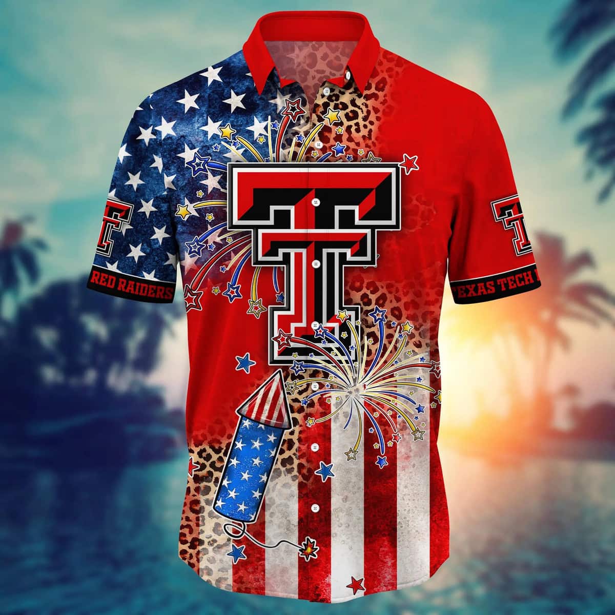 NCAA Texas Tech Red Raiders Hawaiian Shirt Fireworks Independence Day Gift For Friend NCAA Texas Tech Red Raiders Hawaiian Shirt Fireworks Independence Day Gift For Friend