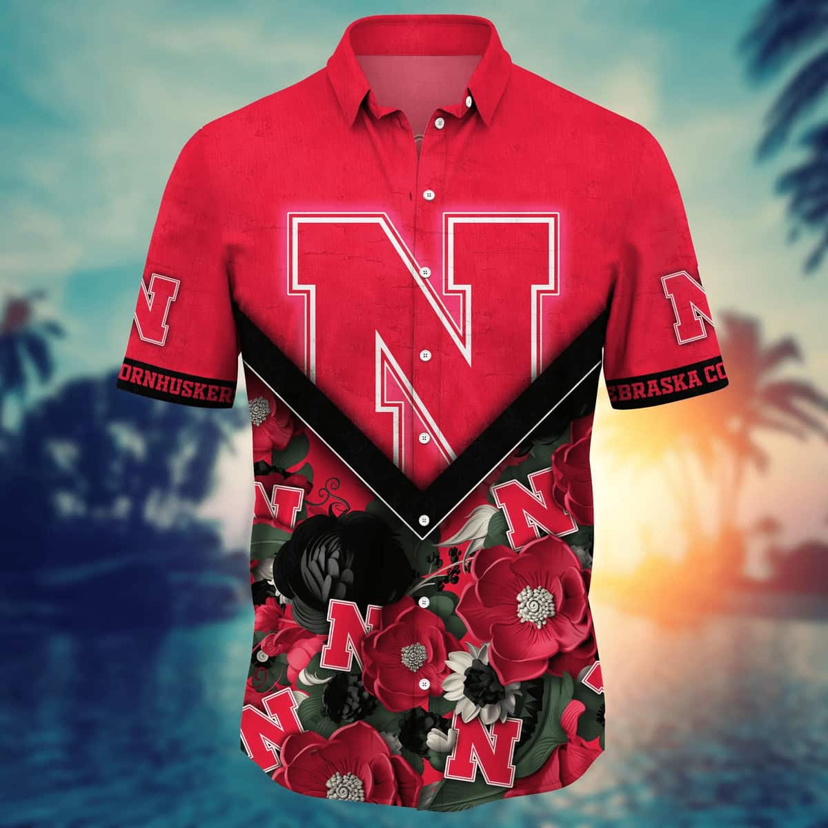 NCAA Nebraska Cornhuskers Hawaiian Shirt Tropical Flower Gift For Boyfriend NCAA Nebraska Cornhuskers Hawaiian Shirt Tropical Flower Gift For Boyfriend