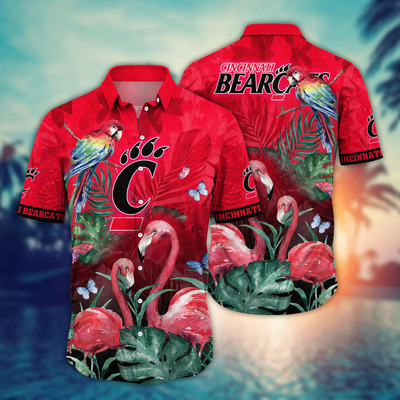Cincinnati Bearcats NCAA Hawaiian Shirt Pink Flamingo And Palm Leaves Gift For Great Dad Cincinnati Bearcats NCAA Hawaiian Shirt Pink Flamingo And Palm Leaves Gift For Great Dad