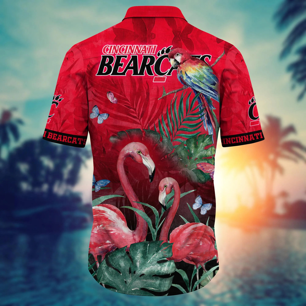Cincinnati Bearcats NCAA Hawaiian Shirt Pink Flamingo And Palm Leaves Gift For Great Dad Cincinnati Bearcats NCAA Hawaiian Shirt Pink Flamingo And Palm Leaves Gift For Great Dad