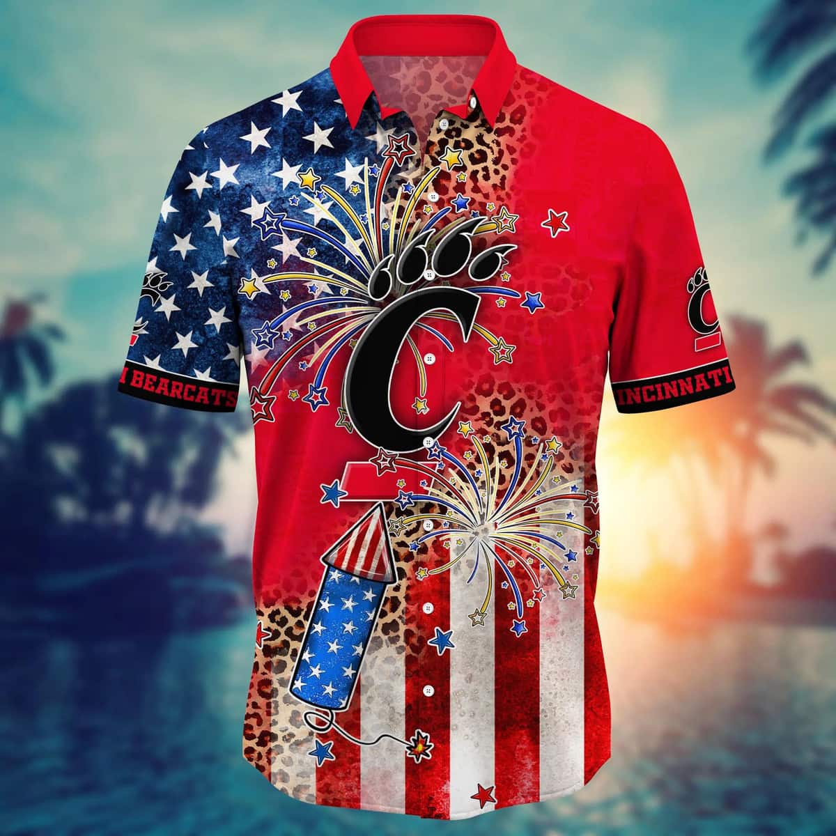 NCAA Cincinnati Bearcats Hawaiian Shirt Fireworks Independence Day Gift For Cool Friends NCAA Cincinnati Bearcats Hawaiian Shirt Fireworks Independence Day Gift For Cool Friends