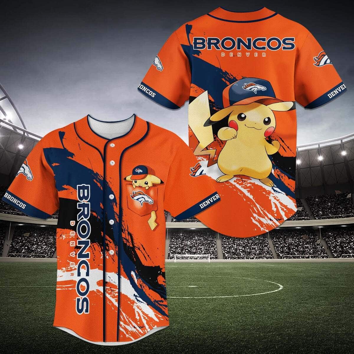 Orange NFL Denver Broncos Baseball Jersey Pikachu Gift For Best Friend